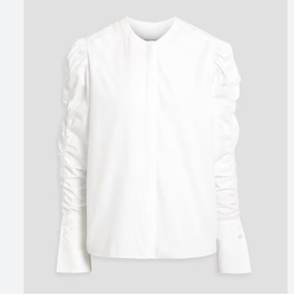 Tibi White Ruched Long Sleeve Blouse with Mandarin Collar- worn 1-2x. Retail 295 - Picture 1 of 7
